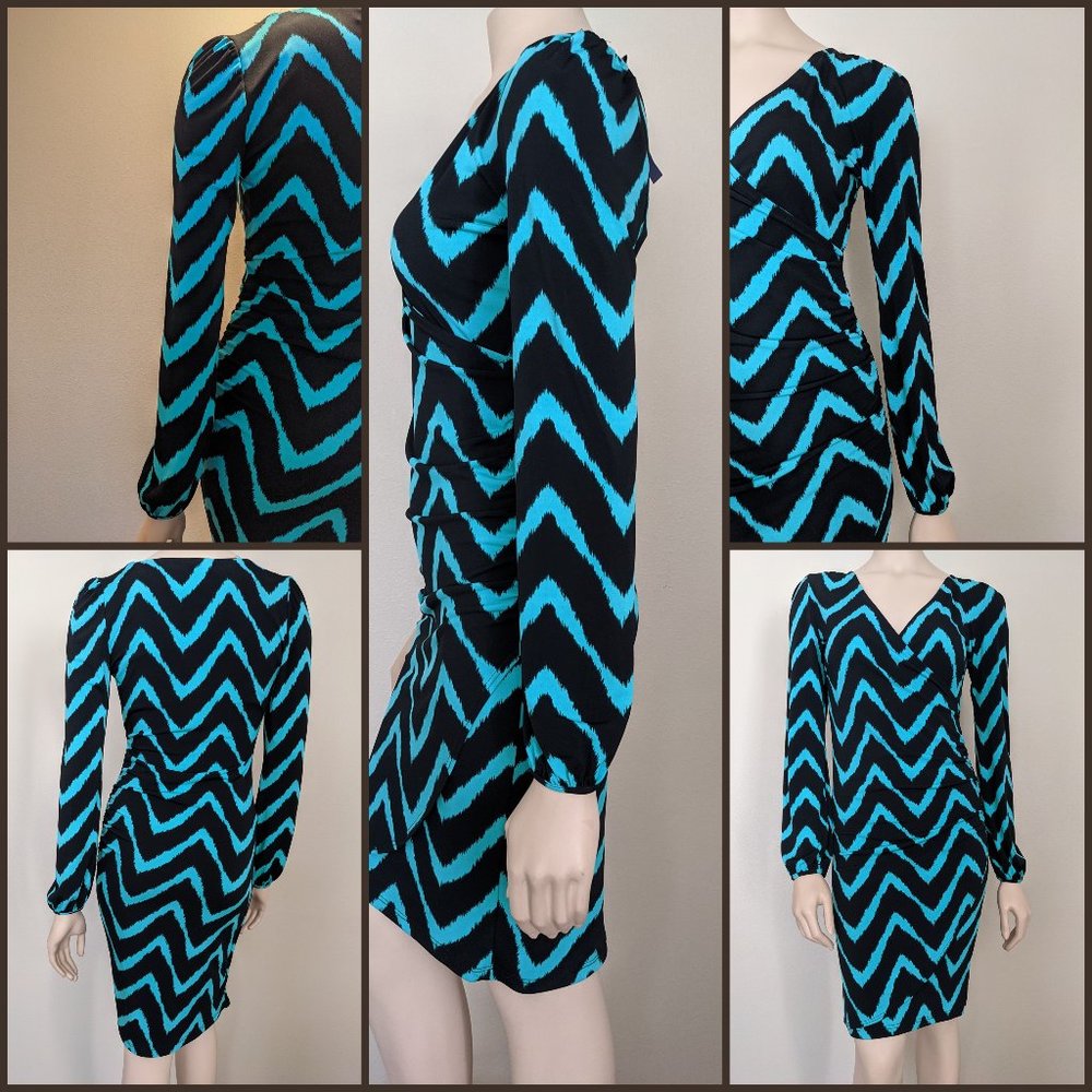 INC Chevron Print Ruched Side Surplice Dress Sz M